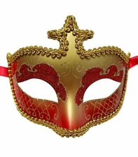 Red Gold Glitter Masquerade Costume Mask Halloween New Years Party