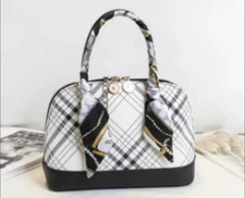 Kid's vintage White pattern shoulder bag, faux leather handbag, ribbon decor New