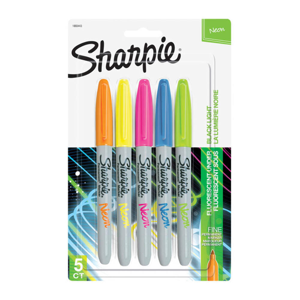 NNEDSZ SHARPIE Neon Permanent Marker Fine Point Assorted Pack of 5
