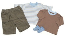4tlg Jungen-Set NEXT Kord-Hose + 2x Langarm-Shirt Socken - Gr. 50-56 braun blau