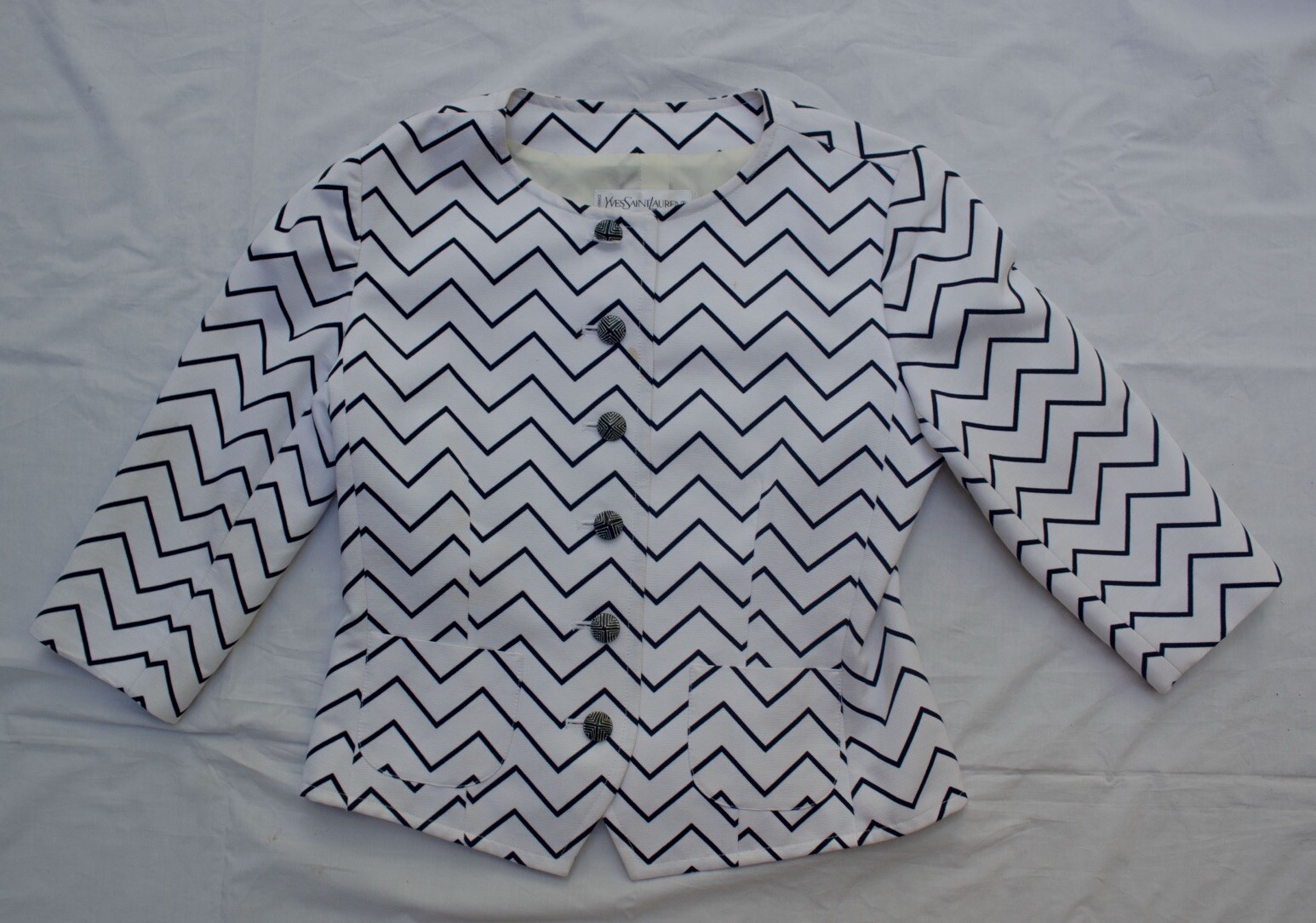 SAINT LAURENT Giacca Vintage YVES SAINT LAUREN YSL Bianco Nero Zig Zag 38 Francia