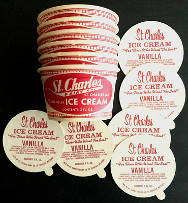 Vintage Lot of Six (6) 3 O/Z St. Charles Ice Cream Cups w/Lids ''New Old Stock''