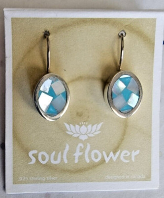 NEW MOP SHELL CONFETTI PIECE INLAY IN AQUA BLUE SHELL SILVER EARRINGS SOULFLOWER