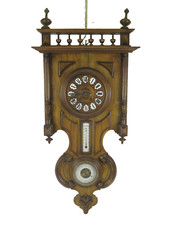 OROLOGIO A PENDOLO DA MURO CON BAROMETRO TERMOMETRO ANTICO IN LEGNO LN