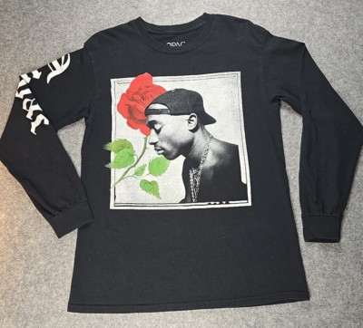 Tupac Shakur 2Pac T-Shirt Men's Long Sleeve Rose Music Hip Hop 90s Rap sz Medium