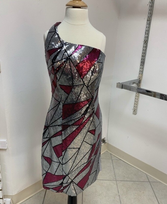 Size 0-2 Silver Pink & Black Sequin Prom Party Formal Cocktail Dress NWT