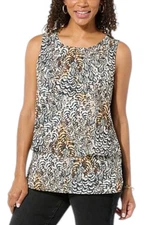 DG2 by Diane Gilman Women's Printed Combo Easy Tank Sesame Feather