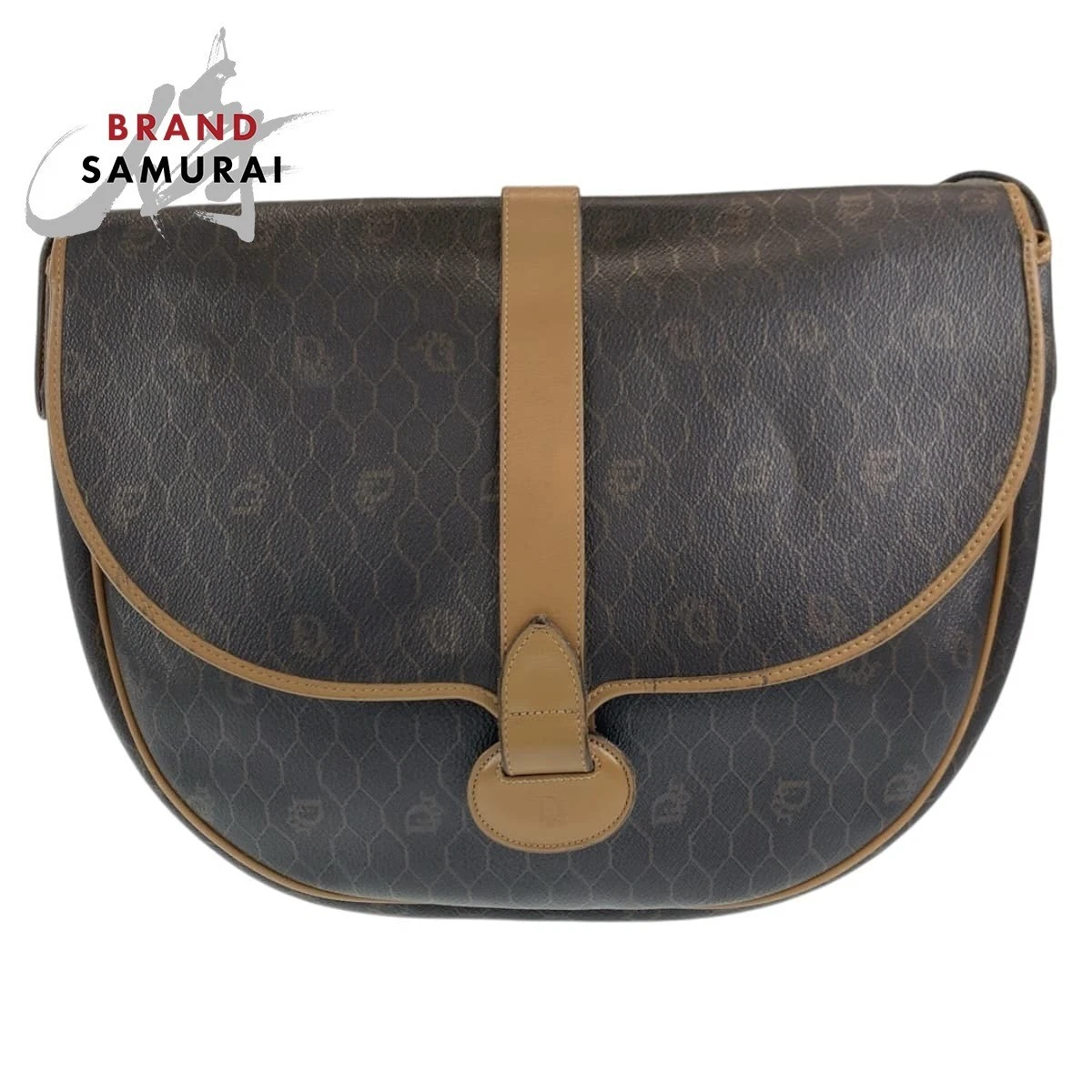 Dior vintage motif nid d'abeille marron or quincaillerie cuir épaule diagonale B