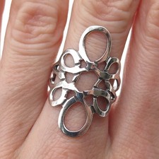 925 Sterling Silver Vintage Mexico Modernist Swirl Flower Oxidized Ring Size 7.5