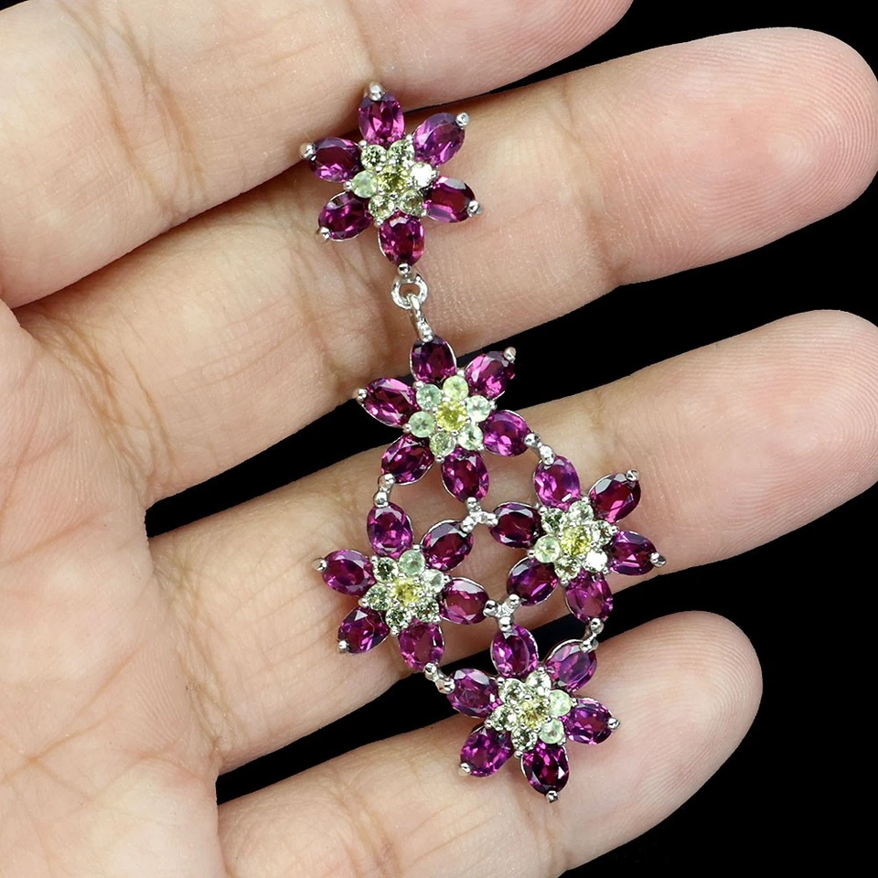 925 Sterlingsilber Anhänger Oval Rhodolith Saphir Natürlicher Edelstein Schmuck - Bild 2 von 4