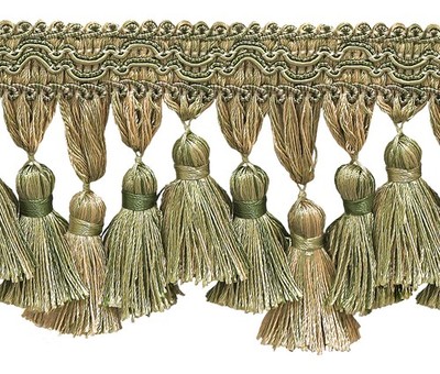 DÉCOPRO 3 3/4'' Long Tassel Fringe Trim, Beige Khaki Green [Sold By The Yard]