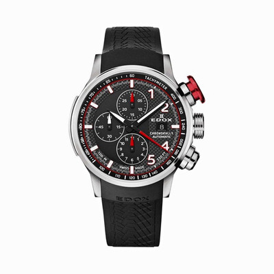 Edox Chronorally Automatic Chronograph Tachymeter Date 45mm Black/Red Dial