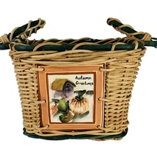 Decorative Autumn Wicker Basket Ceramic Tile Insert Bendable Handles Farmhouse