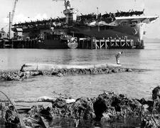 P-38 arrive aircraft carrier Guadalcanal World War II WWII WW2 8x10 Photo 745c