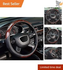 Wood Grain Steering Wheel Cover Microfiber Leather 15 Inch Anti-slip Easy To ...
