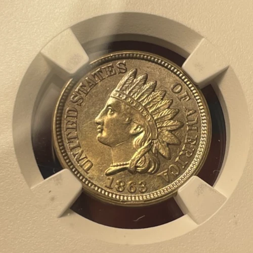 (#102370) Indian Head Cent:  1863.  AU 58.  Blazing. looks unc.   (see video!)