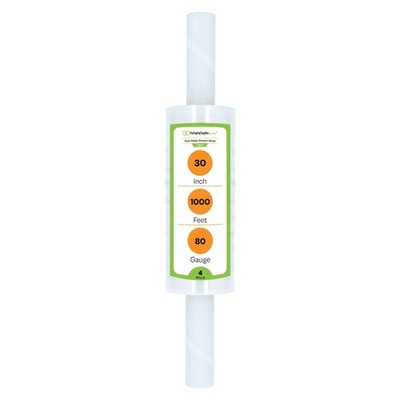 30''x1000' 4 Rls 80 Ga Cast Extended Core Stretch Shrink Film Pallet Wrap, Clear
