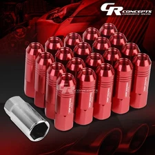 JDM RED 20PCS M12X1.5 20MM OD 60MM TALL OPEN END ALUMINUM LUG NUTS+ADAPTER