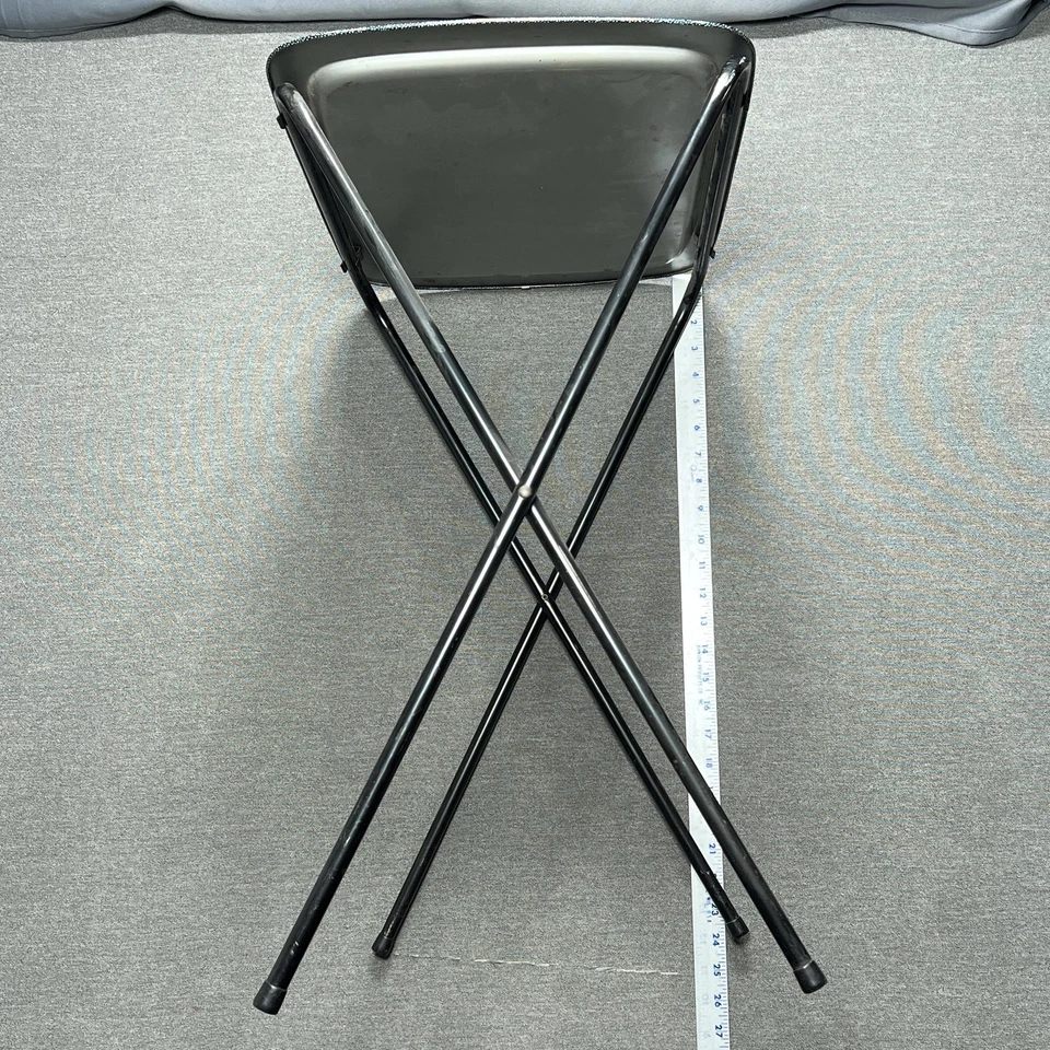 Vintage Metal Folding TV Trays Set of 4 Black Blue Leaf Floral MCM Snack Tables - Image 4 of 4