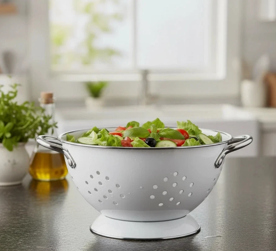 Reston Lloyd Calypso Basics 1.5 Qt Enameled Colander – White Kitchen Strainer-US