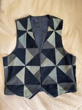 Vtg 70  s Blue Denim Corduroy Carpenter Star Patchwork Vest Men L