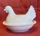 Vintage Indiana White Milk Glass Hen Chicken On Nest Dish - Excellent Condition