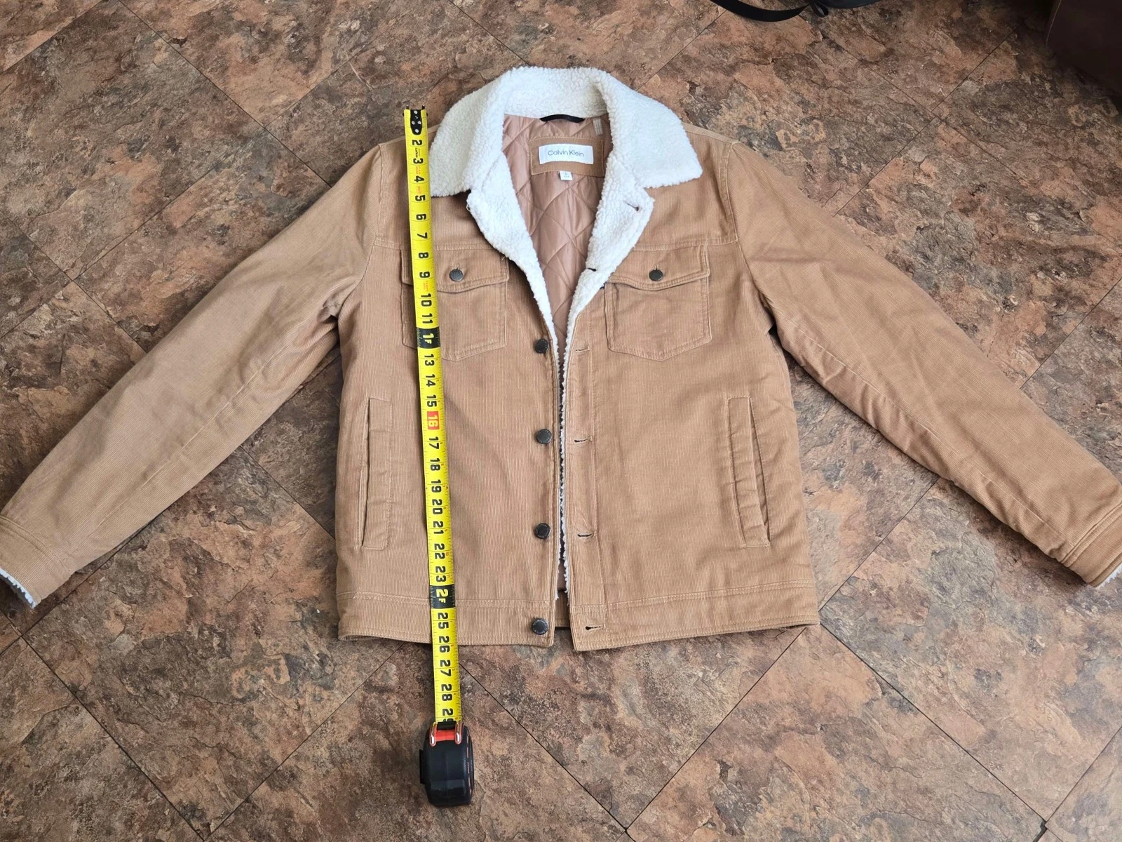 Calvin Klein Jacket Mens Small Corduroy Sherpa Trucker Western Insulated Tan image 1