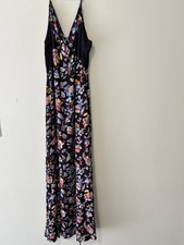 Xhilaration L Sleeveless Strappy V-Neck Floral Maxi Dress Black Multicolor