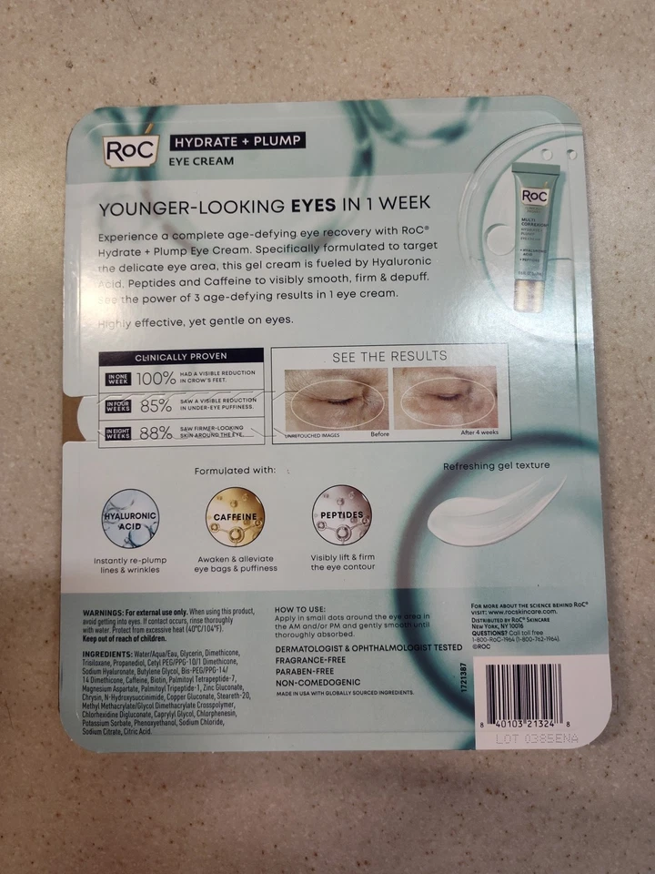 Crema de ojos RoC hidratada y regordeta 0,6 oz paquete de 3 ¡nueva! Foto 4 de 4