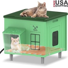 Heated Cat House Outdoor Indestructible Weatherproof W/ Magnetic Escape Door New