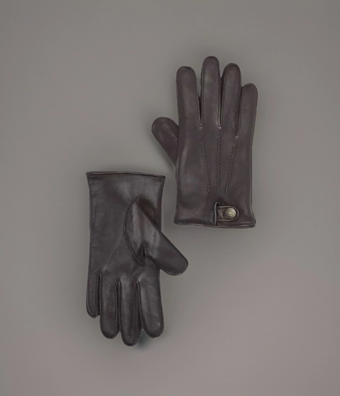 UGG Australia XL Brown Leather Gloves Smart Tech & Snap But Button With Vent NWT