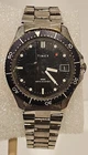 Vintage Timex Diver Style Quartz Watch Black Dial Date Stainless Mens