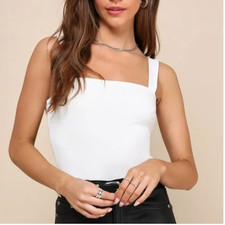 Lulu s Symbolize White Sleeveless Square Neck Bodysuit Size Large