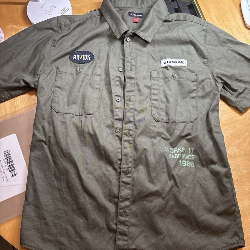 Airwalk Men’s XL Gray Twill Cotton Blend Short Sleeve Button-Front Work Shirt