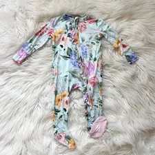Posh Peanut NEW Erin Floral Ruffled Zippered One Piece Footie 3-6 Mos
