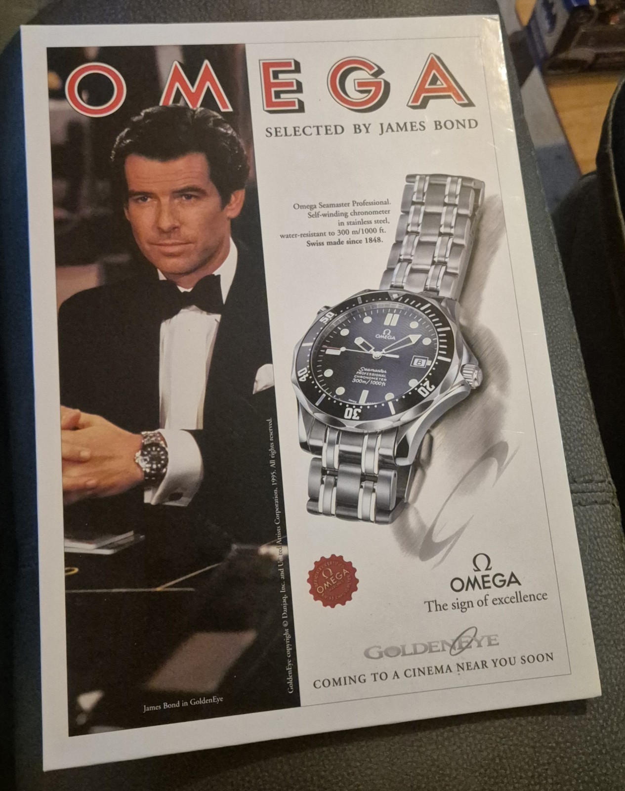 007 Omega Seamaster A4 Standing Advertising Card Never Used
