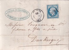 🦬Lettre avec N°22 - 20 c Bleu Empire - Ob Los. PC 1437 Etaples/Dunkerque🦬