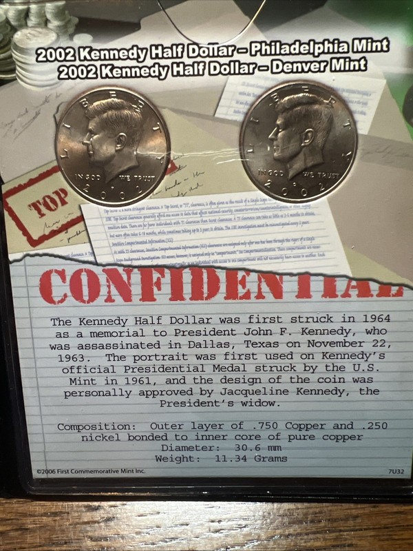 2002 Kennedy Half Dollar Set of 2 Coins Philadelphia Mint Denver Mint COA