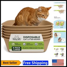 Eco-Friendly 6-Pack Disposable Cat Litter Box Set - Large Size, Odor Control