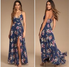 Lulus XL Always There For Me Dress Wrap Blue Floral Maxi Long Garden Party