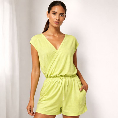 New Old Navy Active XL Lime Breathe On Wrap V-Neck Romper Pockets Drawstring