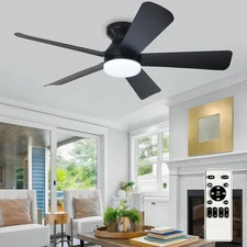 Depuley Modern Ceiling Fan with Light: 42-Inch 42 Inch, Balck+Black Blades 