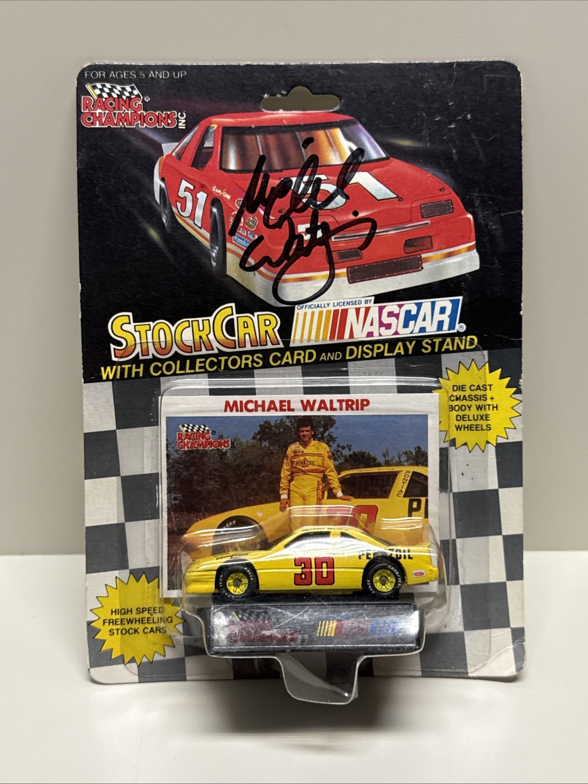 1992 Michael Waltrip #30 Pennzoil Racing Champions NASCAR 1/64 Diecast Autograph