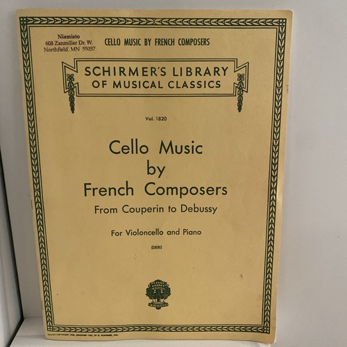 Schirmer‘s Library Cello Music by French Composers FOR Piano Sheet Music Only