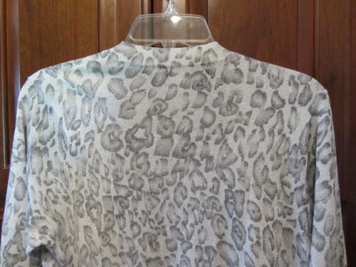 CHICO'S Size 2 (Large Size 12) Ladies Open Cardigan Silver Metallic Leopard - Picture 8 of 10