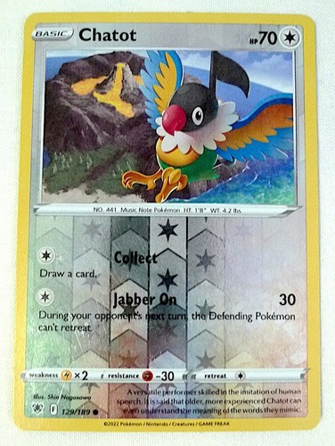 Pokémon Chatot Reverse Holo Trading Card 129/189