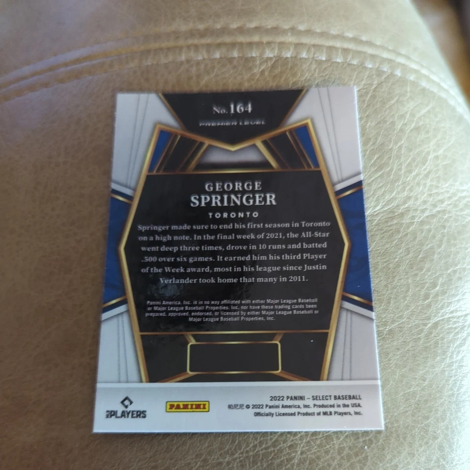 2022 Select Blue Walmart Premier Level # 164 George Springer - Toronto Blue Jays - Image 2 of 2