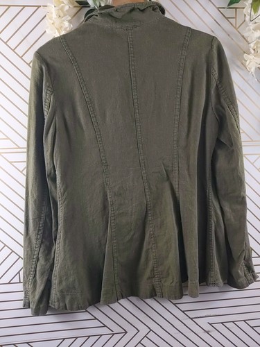 Free People Women's Olive Green Linen Blend Tulip Hem Button Blazer Jacket Sz S - Picture 10 of 10