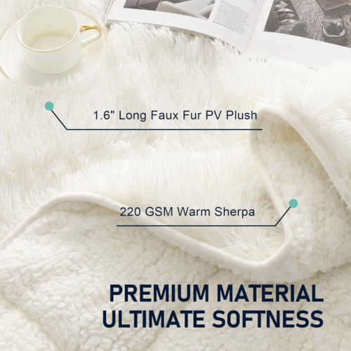 Shaggy Long Fur Faux Fur Weighted Blanket, Cozy and Fluffy Plush Sherpa Long Hai - Picture 2 of 8