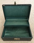 Vintage Hinged 2 Tier Locking Jewelry Box  Dark Green W/ Green Velvet Lining — photo 2